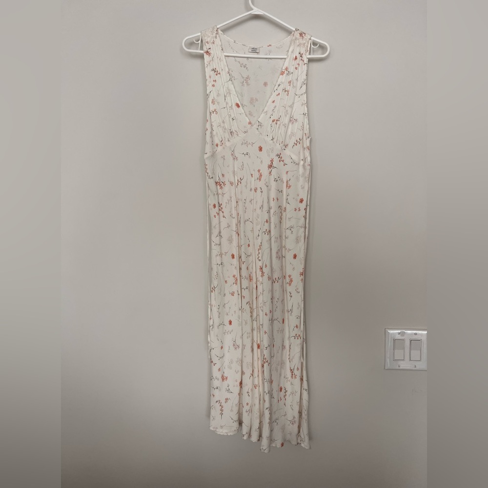 Wilfred Cream Floral Midi Dress with Coral Accents